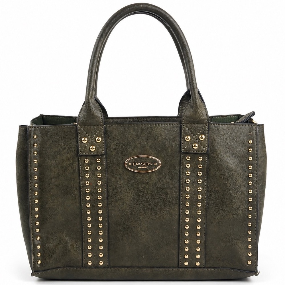 Dasein Olive Green Vegan Leather Studded Satchel Tote Handbag Women's Purse
